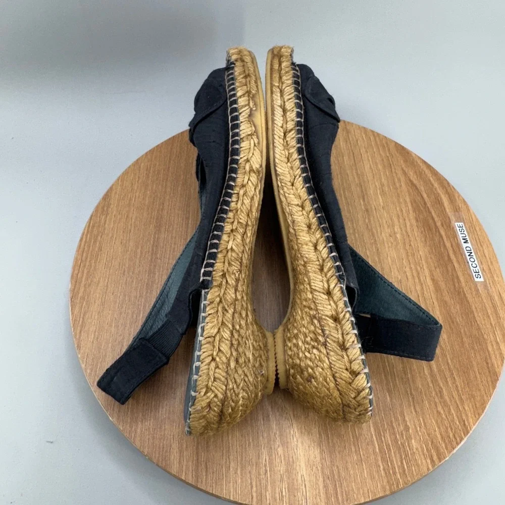 Eric‎ Michael Black Espadrille Wedge Sandals 39 8.5 Slingback Bow Made in Spain
